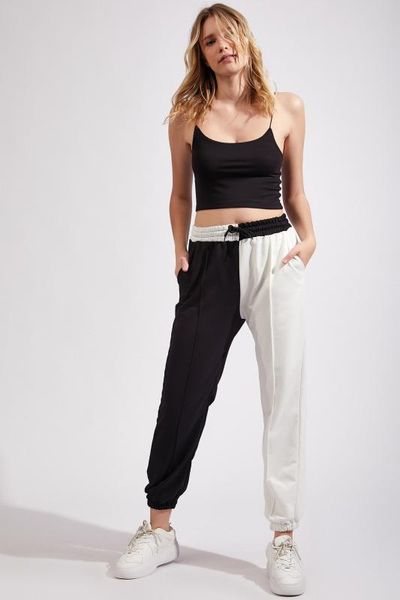 

happiness ist. womens block color knit sweatpants ff00006, Black;blue