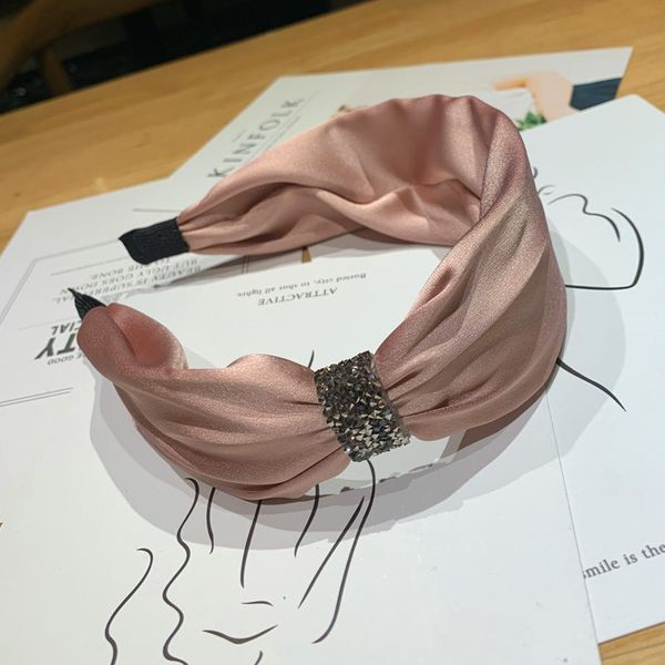 

new high-end hair accessories pure color fabric side diamond headband wild headband pressing woman hair accessories