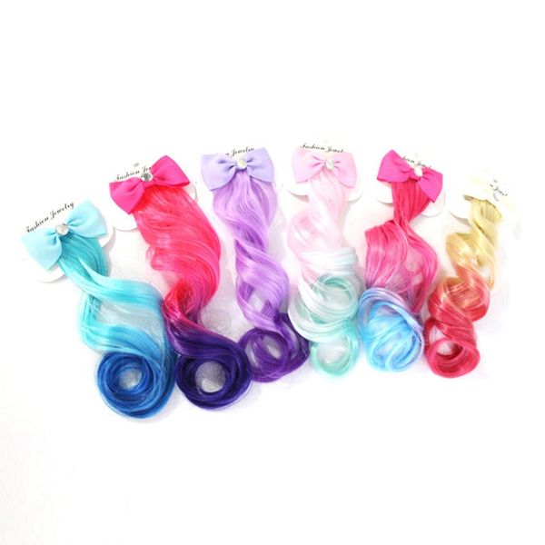 

unicorn hair bows with coloured hair extension with clips, Slivery;white