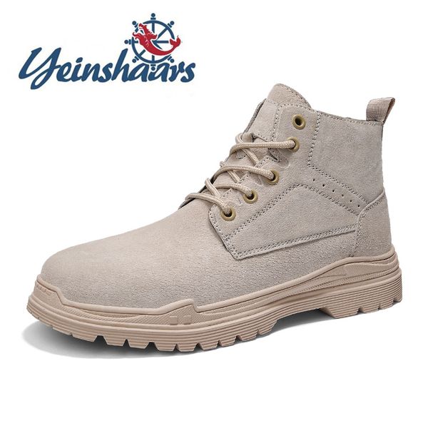 

men casual natural leather suede boots fashion lace-up walking boots spring autumn male shoes bota masculina, Black