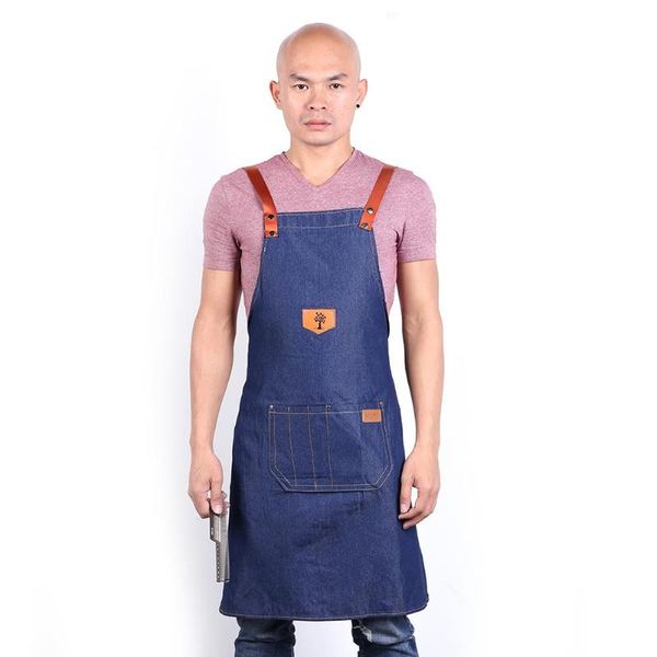 

adjustable denim apron non-fading home kitchen cooking cleaning apron barber hairdresser styling accessories