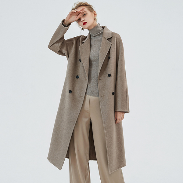 

2019 женщины кашемир пальто двойной брестед high street отложной воротник длинные женский пиджаки пальто шерсти, Black