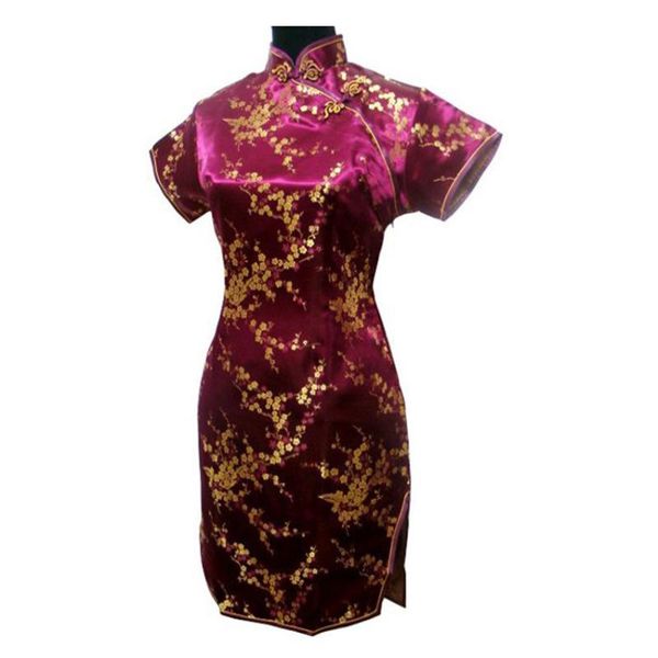 

burgundy chinese women traditional dress short mini qipao cheongsam flower plus size s  l xl xxl xxxl 4xl 5xl 6xl mh-08, Red