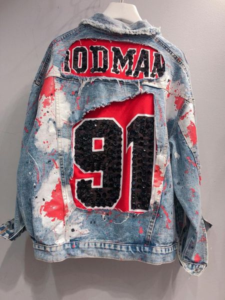 

spring new women's punk design holes denim coat high street number sequins short cardigan vintage design casual outerwear, Black;brown