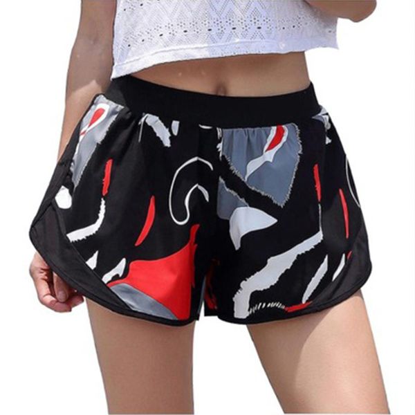 

candomom women camouflage yogo shorts fake two bodybuilding running trisection short women slim breathable printing sport shorts, Black;blue