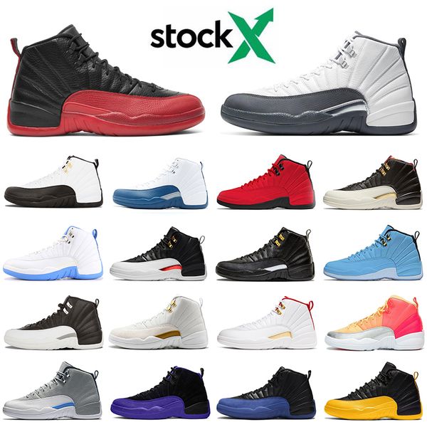 

sell 2020 men basketball shoes 12 12s flu game dark grey stock x taxi french blue jumpman sport trainers sneakers 7-13, White;red