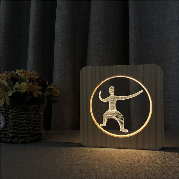 

sports human figure 3d led arylic wooden night lamp table light switch control carving lamp for children's room decorate