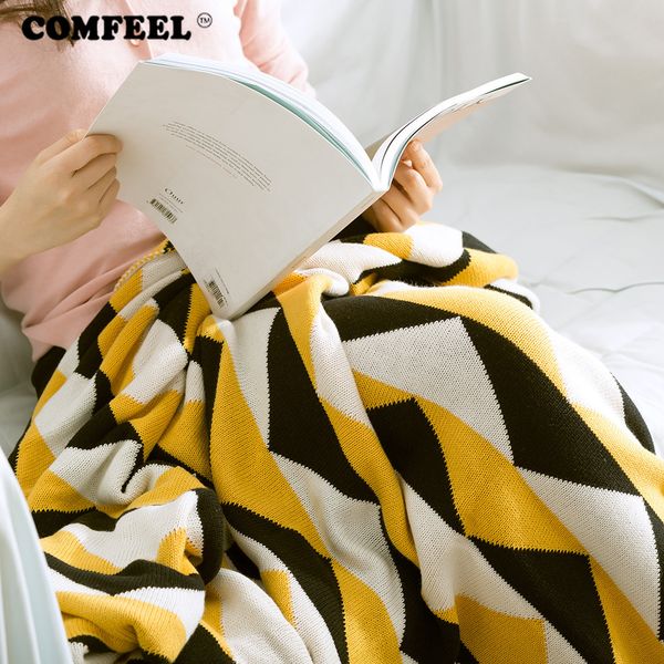 

comfeel hand knitting 100%cotton woollen throw blankets geometric simple sofa sherpa blanket winter sleeping warm beds for quilt
