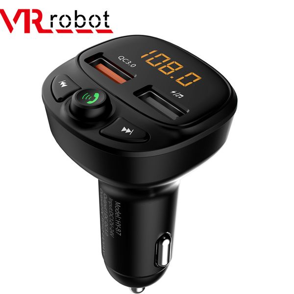 

vr robot fm transmitter bluetooth 5.0 car mp3 player qc 3.0 fast charging adapter handscar kit tf card/u disk music player