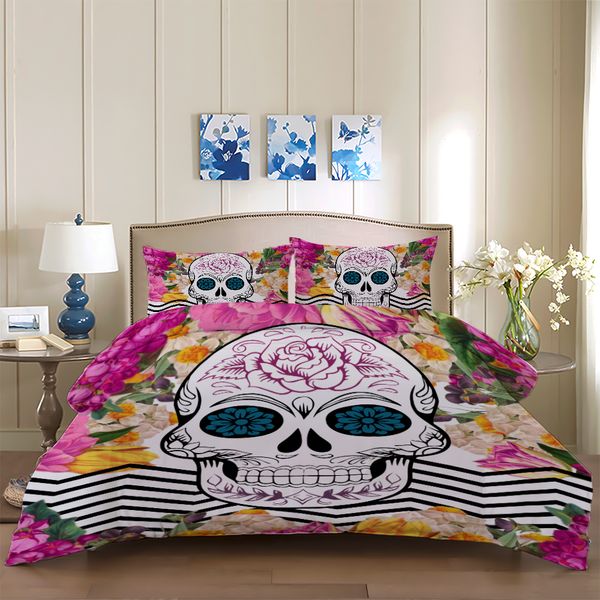 

sugar skull printed bedding set for comforter twin full  king sizes duvet cover set with pillowcases polyester bed linens