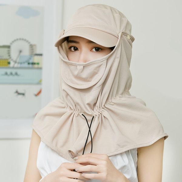 

summer hats covered face neck anti uv sun hat with face mask big eaves hats women foldable covered neck cycling, Blue;gray