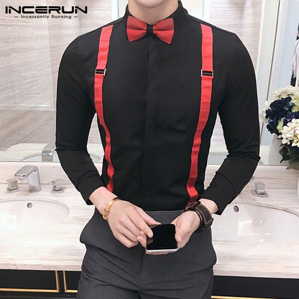 

incerun 2020 мода мужчины платье рубашка бренд нагрудные уличная одежда с длинным рукавом лоскутное элегантный бизнес рубашки мужчины тонкий, White;black