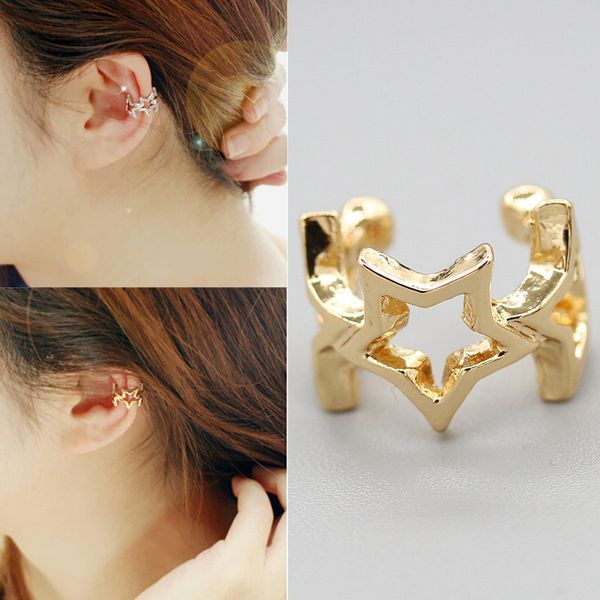 

fashion no pierced earrings non-piercing earcuff ear gold/rose gold/silver color hollow star clip-on clip earrings women jewelry
