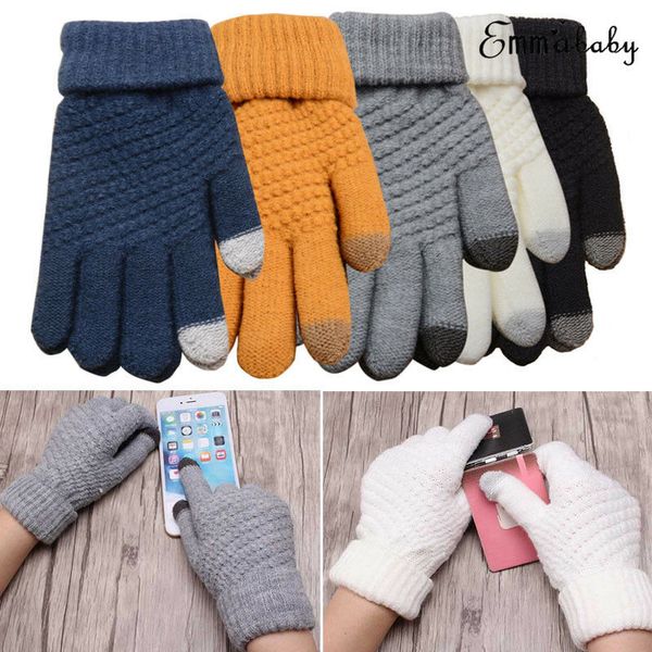 

magic touch screen sensory gloves for women gloves girl female stretch knit mittens winter warm accessories wool guantes, Blue;gray