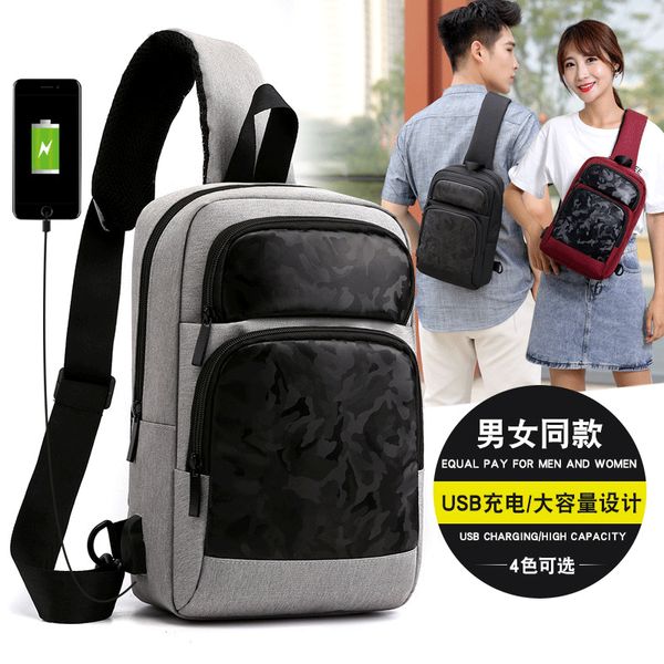 

2020 new chest bag outdoor travel multifunctional messenger bag usb charging men and women shoulder