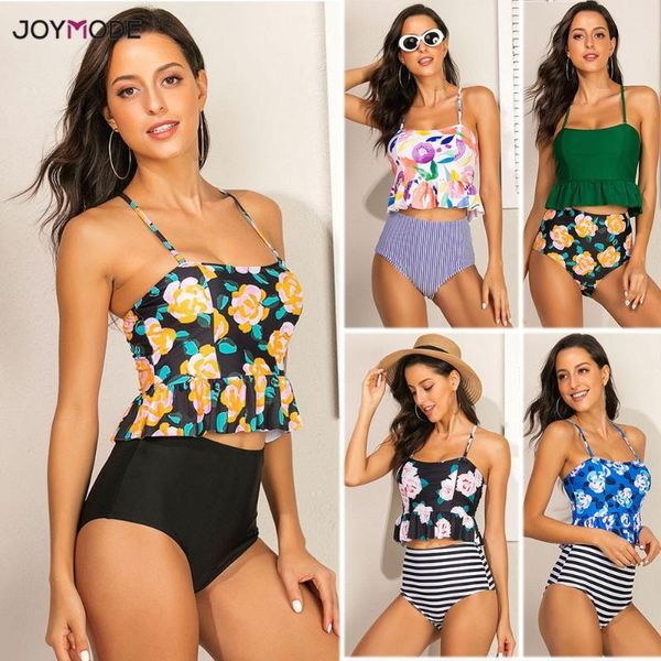 

joymode 2020 новый сексуальный с плеча твердые женщин купальники купальник пуш-ап женское купальный костюм рябить высокой талией танкини ххl, White;black
