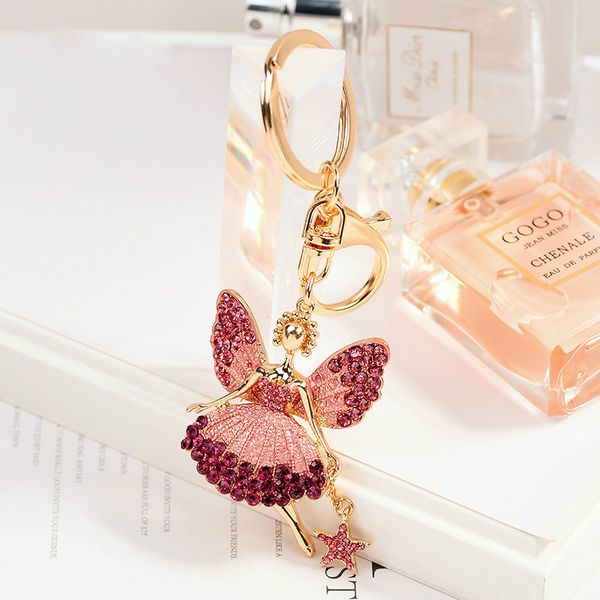 

lisa new crystal angel keychain cute romantic fairy car key ring female bag pendant accessories ballet girl key chains l276, Silver