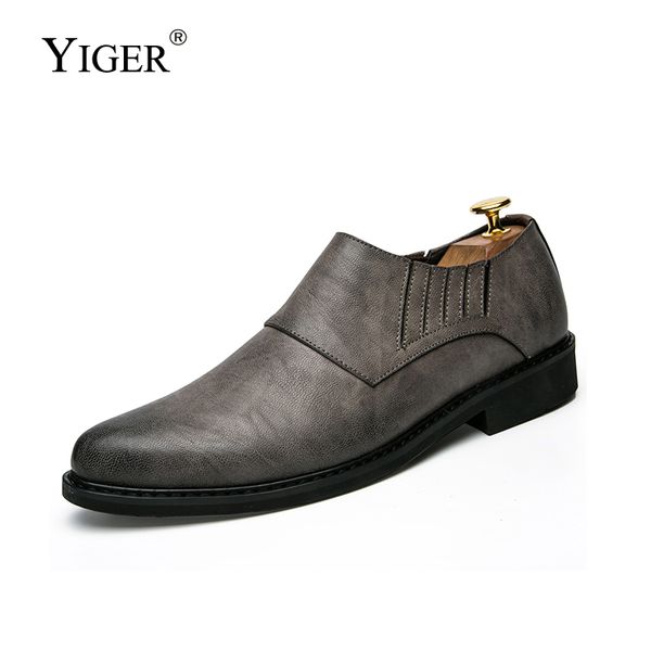 

yiger new spring men business causal shoes genuine leather man dress shoes british slip-on soft bottom black oxfords 0263