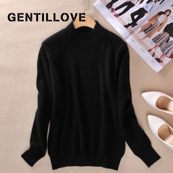 

2019 fashion cashmere blended knitted sweater women autumn winter turtleneck pullovers female long sleeve solid color new, White;black