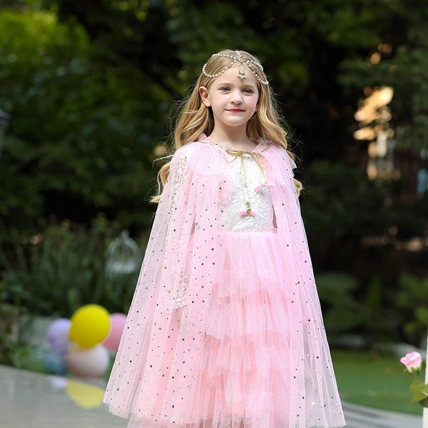 

new girls cloak rainbow cape children spring autumn christmas halloween star long robe cosplay costumes 6 colors b20227ch, Black;red
