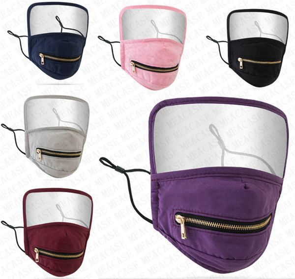 

fashion face masks straws zipper mask breathable cotton face shield clear full protective mouth cover breathing masks respirator dhl d8304, Blue