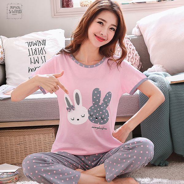 

autumn summer pajamas mujer set women long sleeve cute cartoon print sleepwear young pijamas nightgown thin casual homewear, Black;red