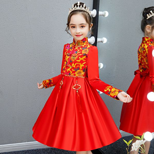 

Â new year's greetings service 2020 girls performance formal dress children red wedding dress tutu princess host chinese-style fo, Red;yellow