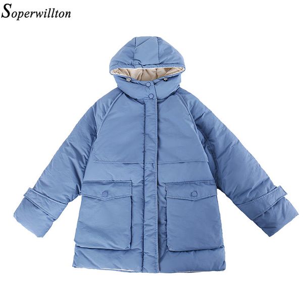 

fashion coat winter thick warm hooded jacket female parka blue black white 2019 korean lady outwear cotton padded large size new