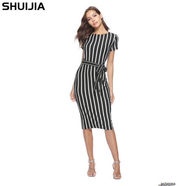 

womens designer striped dress with belt0gj2h, Black;gray