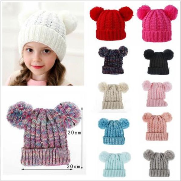 

baby winter hats fur ball pom pom knitted hats girls tassel skull caps kids crochet beanie ski outdoor caps headgear accessories gift b6203, Yellow