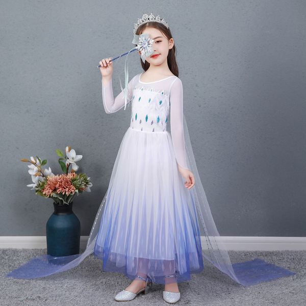 

white elza dress for queen of the snow 2 costume girl lace princess frock fantasy children up disguise tunic cloth 8 10t, Red;yellow