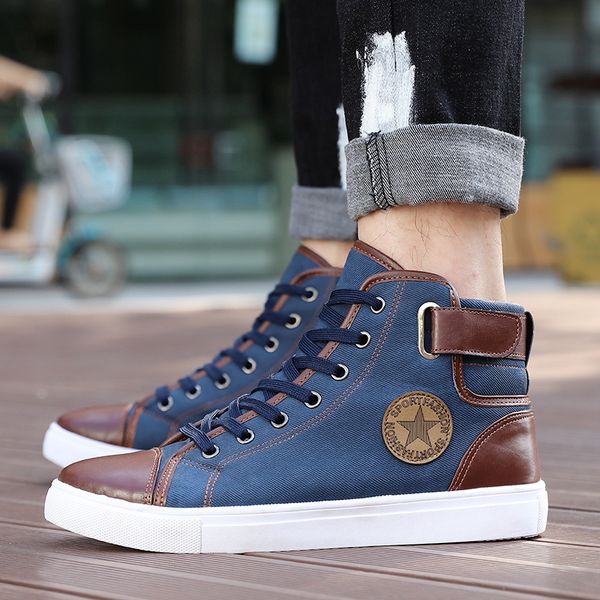

new men's canvas sneakers 2019 simple versatile large size 47 high men's shoes lovers casual students boots for boys male, Black