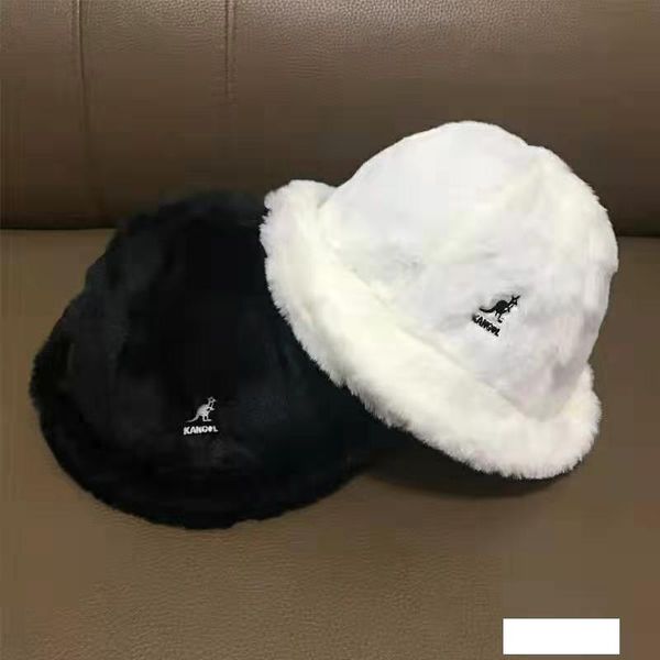 

new kangol kangaroo rabbit fur basin hat embroidered warm white fur fisherman hat, Blue;gray