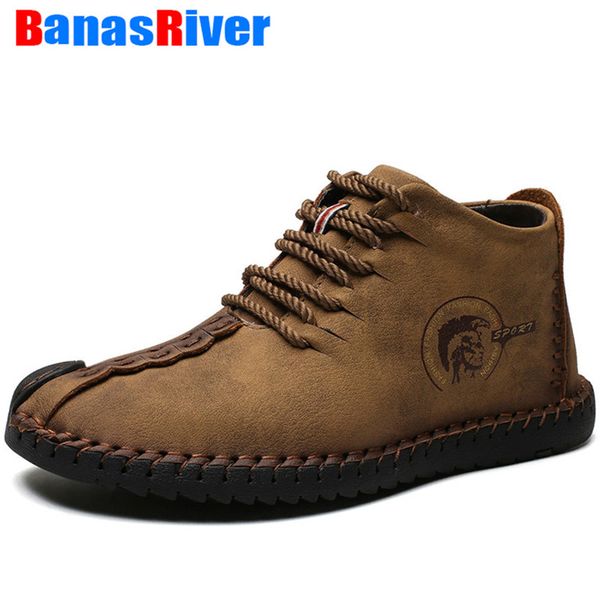 

2020 new handmade men boots leather comfortable snow lace-up lightweight spring autumn winter ankle shoes footwear big sizes 48, Black