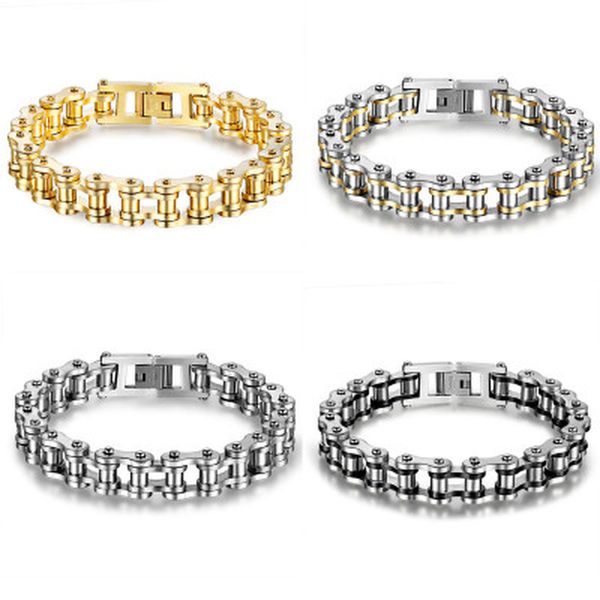 

md jewelry metal stainless steel biker men's motorcycle chain punk rock male bracelet color gold/silver gift, Black