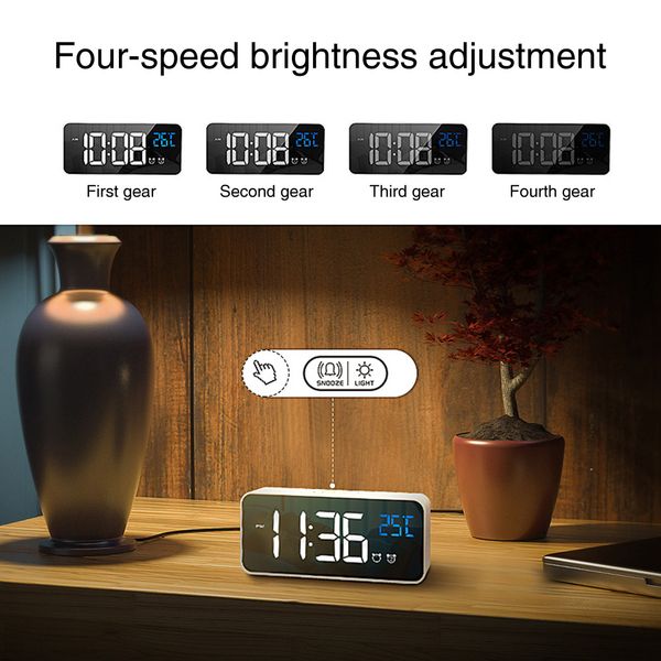 

alarm home temperature display battery powered snooze digital clock led deskvoice control easy reading office large screen