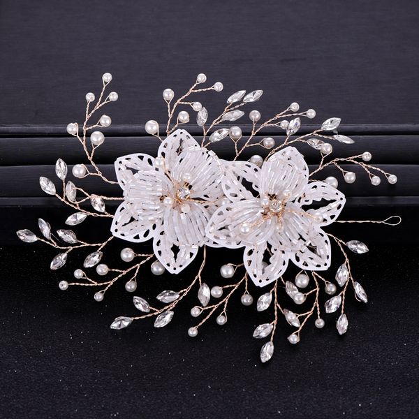 

trendy bride wedding hair accessories flower rhinestone crystal pearl headband princess hair accessories bride headband handmade, White;golden