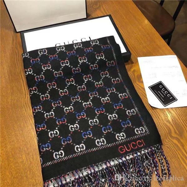 

19ss luxurious brands design full g letters double side wool scarf women men fashion shawl tippet cashmere lady scarves 180*70cm, Blue;black