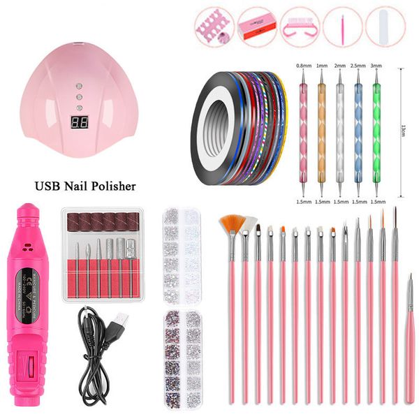 

nail art kits set 45w led lamp dryer for manicure gel polish electric drill machine with 15 painted pen tools