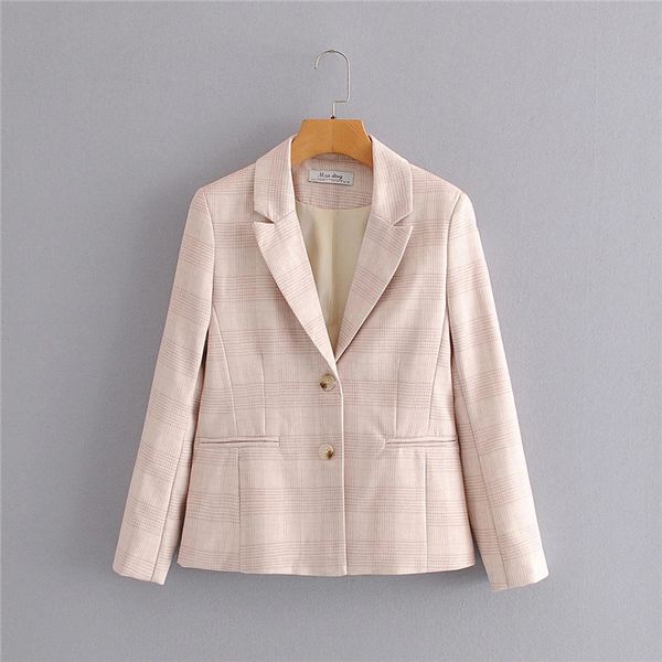 

2020 women new casual plaid slim pink blazer female summer long sleeve single breasted blazer office lady fashion slim outwear, White;black