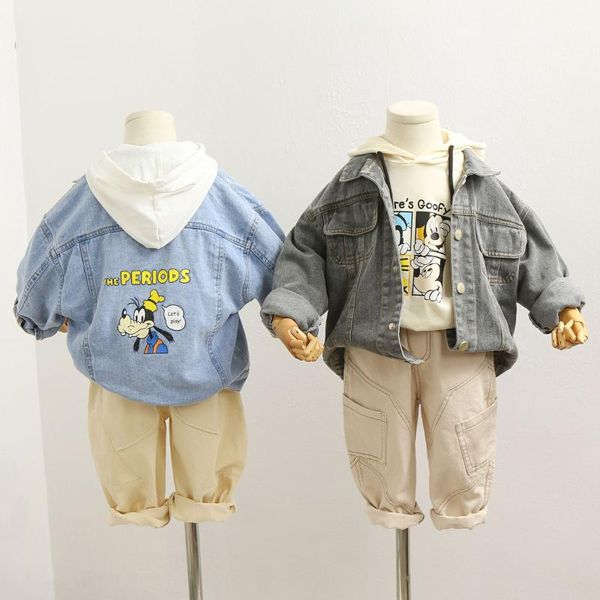 

spring and autumn 3-8 years old boys and girls baby new wild children's denim loose casual trend cartoon cowboy jacket, Blue;gray