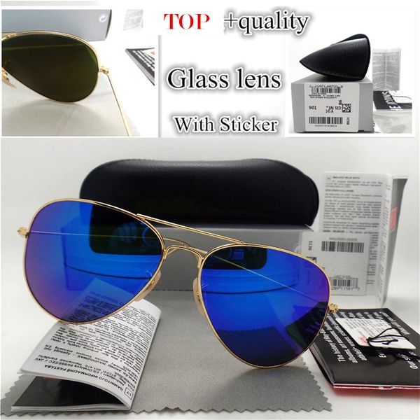 

glass lens pilot vintage eyewear men women sunglasses uv400 58mm 62mm mirror sun glasses better case sticker, White;black