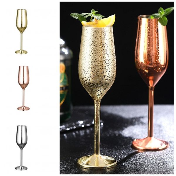 

200ml stainless steel wine glasses metal colors champagne cup straight goblet fit household wediing party supplies resistance to fall 38be e