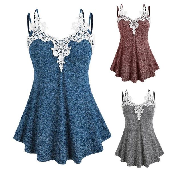 

summer women's sling fashion casual summer sleeveless v-neck lace collar camisole vest plus size s-2xl, White