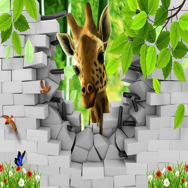 

custom large mural 3d wallpaper cartoon animal cute giraffe brick wall child bedroom mural tv back wall decor deep 5d embossed
