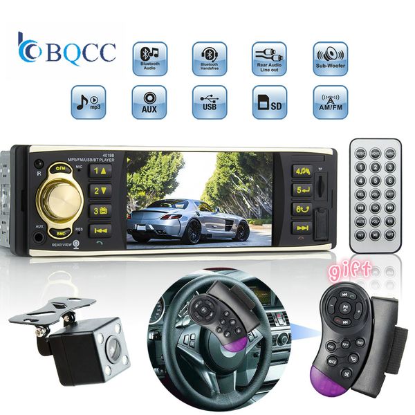 

1 din car radio player 4.1 inch audio stereo bluetooth usb aux fm station with rear view camera remote control hands free