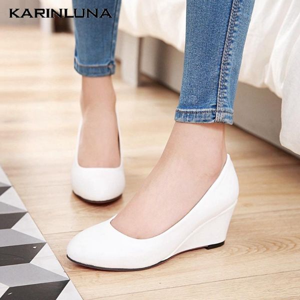 

karin 2020 new arrivals large size 43 women pumps med wedges round toe platform summer casual women shoes, Black