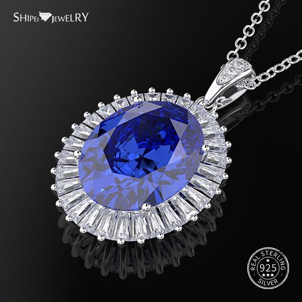 

shipei 100% 925 sterling silver fine jewelry white gold white pink sapphire oval pendant necklace for women anniversary gift