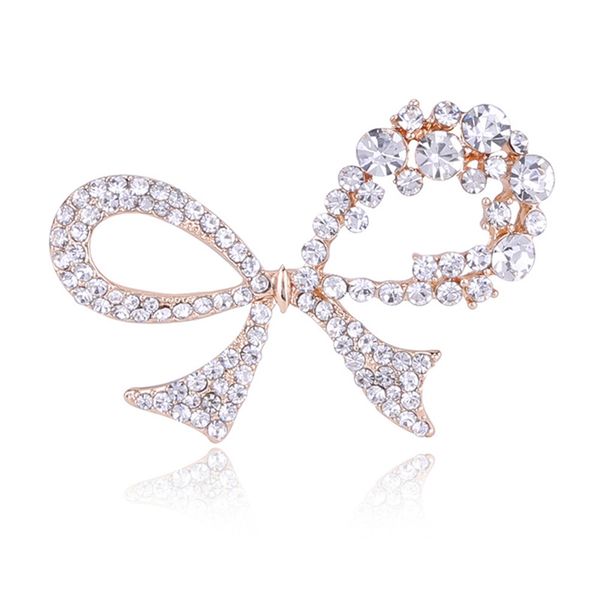 

golden silver crystal bow brooch skirt ladies big bow brooch pin retro fashion jewelry suit accessories, Gray