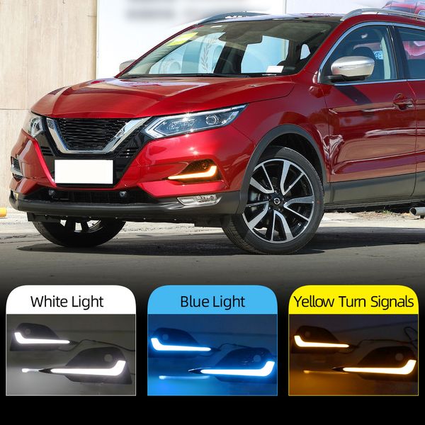 

2pcs led daytime running light for nissan qashqai 2019 2020 dynamic turn yellow signal car drl 12v led fog lamp